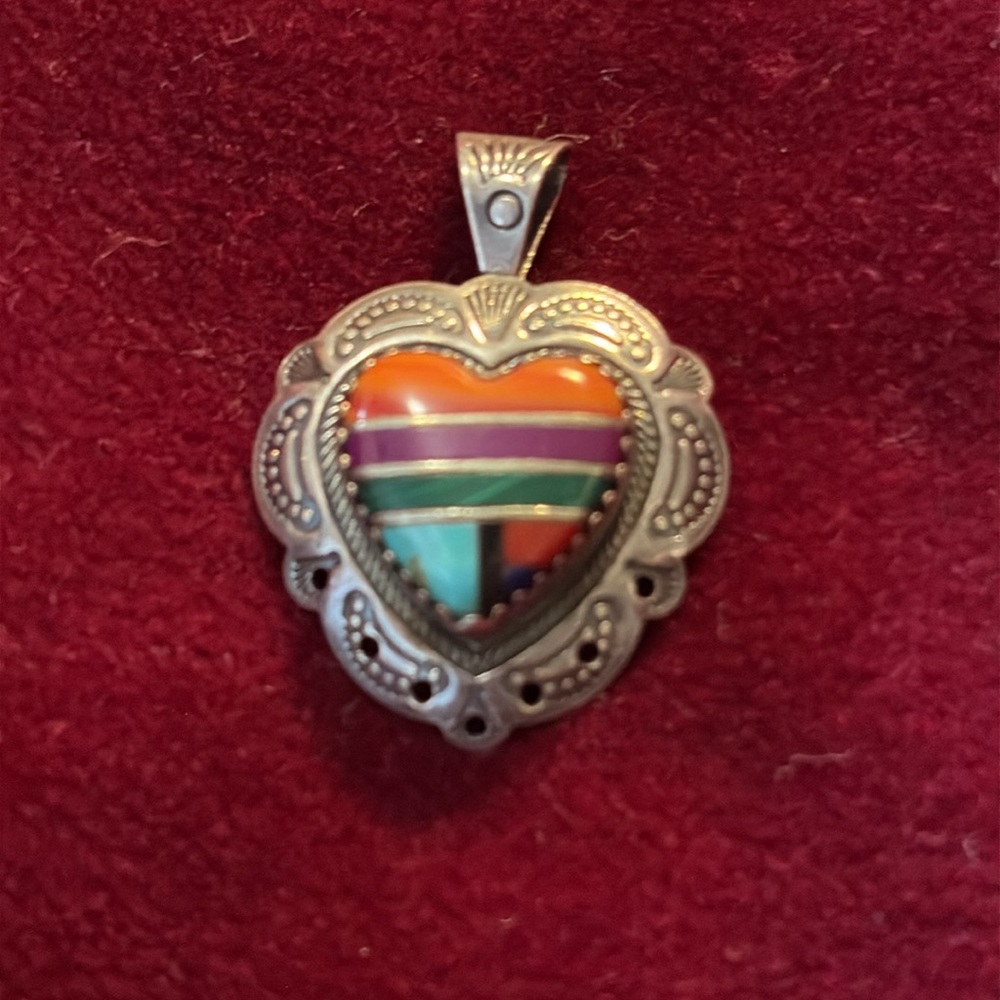 Native American heart inlay pendant